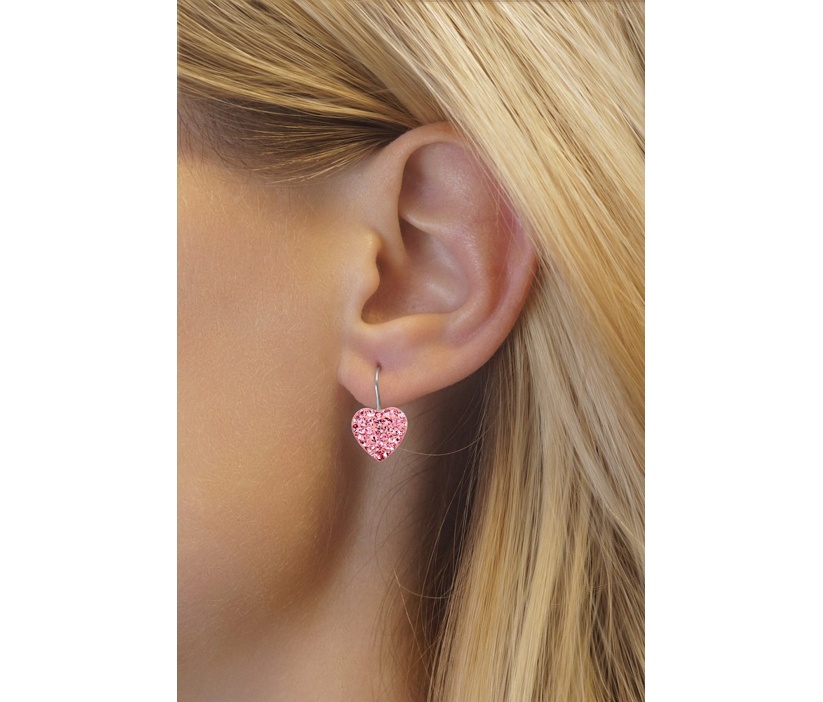 Strieborné náušnice srdce ružové so Swarovski® Crystals