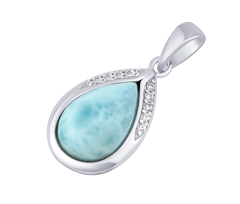 Silberanhänger mit echtem Larimar und Brilliance Zirconia