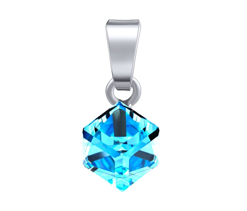 Stříbrný přívěsek kostka Swarovski® Crystals 6 mm Aquamarine