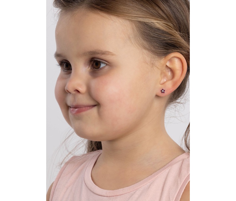 Orecchini a fiore Saskia in argento con rubino sintetico e Brilliance Zirconia