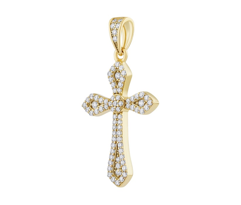Strieborný - pozlátený prívesok krížik Arzal s čírymi Brilliance Zirconia