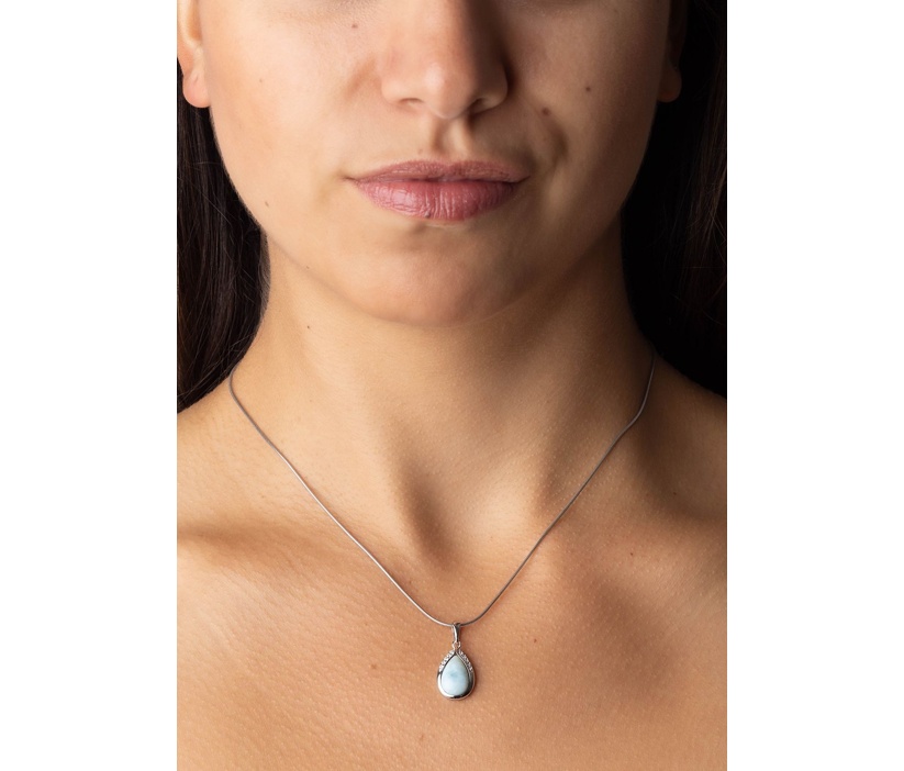 Silberanhänger mit echtem Larimar und Brilliance Zirconia