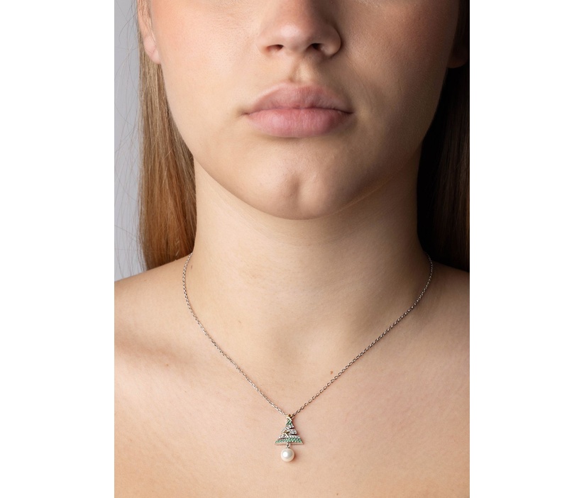 Weihnachtsbaum Halskette aus Silber 925 mit Goldsternen Falco