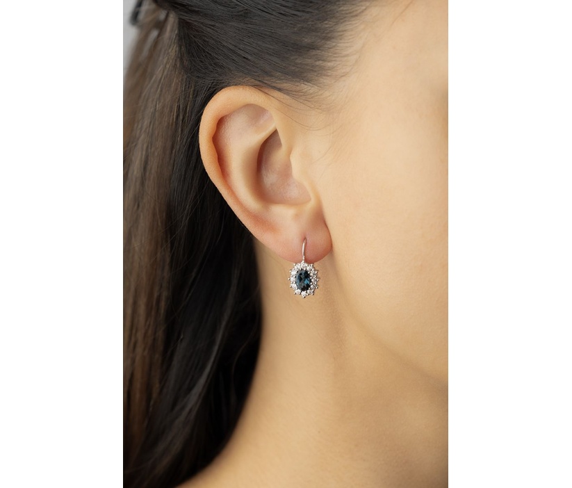 Strieborné náušnice Kate s prírodným London Blue topazom a Brilliance Zirconia