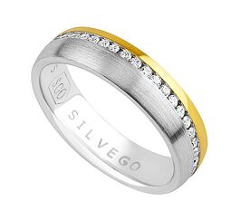Snubní stříbrný prsten Glowie pozlacený žlutým zlatem s Brilliance Zirconia