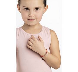 Bracciale in tessuto per bambini Frida rosso con una placca d'argento e un unicorno